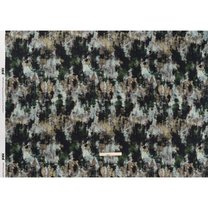 Polyester Satin - Forest Green, Beige and Muted Pale Blue Abstract Painting - Mood Exclusive Earthtone Flow Print Full