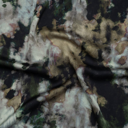 Polyester Satin - Forest Green, Beige and Muted Pale Blue Abstract Painting - Mood Exclusive Earthtone Flow Print