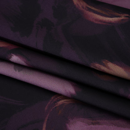 Polyester Satin - Aubergine, Lilac and Taupe Painted Flowers - Mood Exclusive Petal Veil Print Folded
