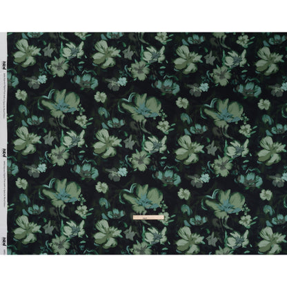 Polyester Satin - Forest, Sage and Sea Green Painted Flowers - Mood Exclusive Petal Veil Print