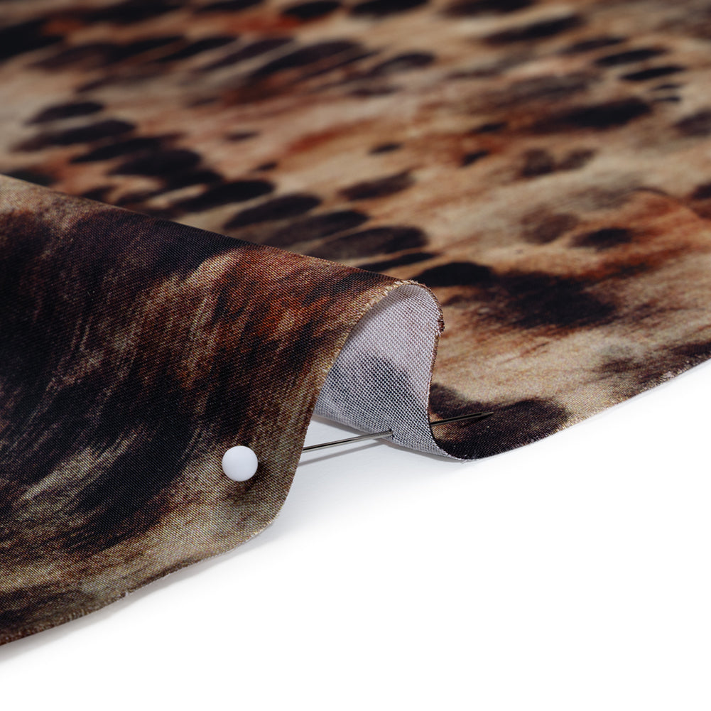 Polyester Satin - Black, Russet and Beige Abstract Animal-Like Spots - Mood Exclusive Savanna Blur Print - Detail