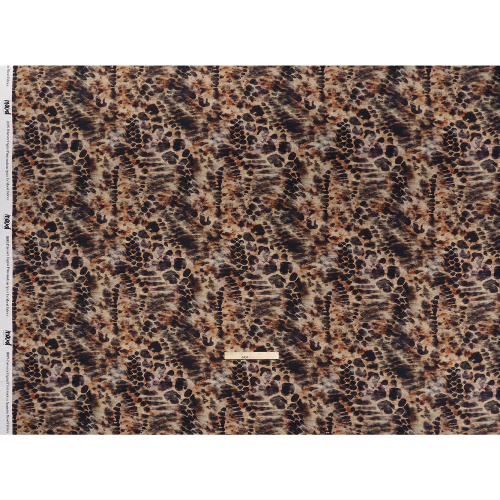 Polyester Satin - Black, Russet and Beige Abstract Animal-Like Spots - Mood Exclusive Savanna Blur Print - Full