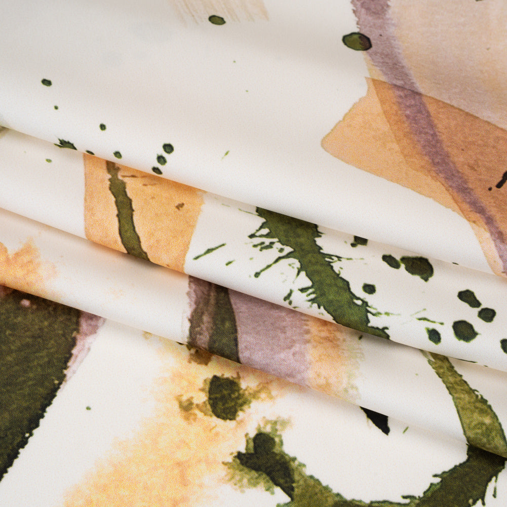 Polyester Satin - Forest Green, Plum Purple and Tangerine Abstract Watercolor Ribbons - Mood Exclusive Fluid Strokes Print - Folded