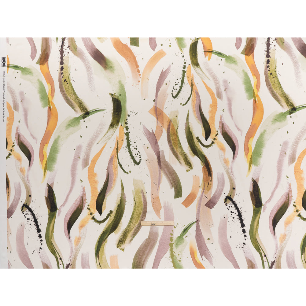 Polyester Satin - Forest Green, Plum Purple and Tangerine Abstract Watercolor Ribbons - Mood Exclusive Fluid Strokes Print - Full