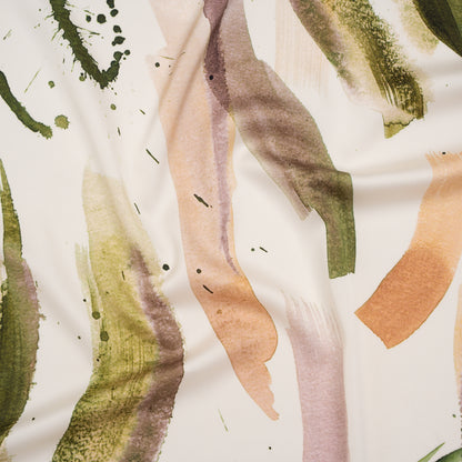 Polyester Satin - Forest Green, Plum Purple and Tangerine Abstract Watercolor Ribbons - Mood Exclusive Fluid Strokes Print