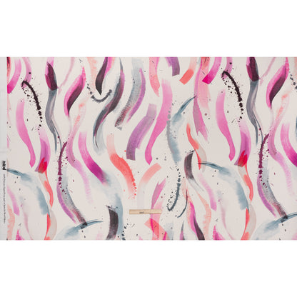 Polyester Satin - Fuchsia, Coral Pink and Muted Blue Abstract Watercolor Ribbons - Mood Exclusive Fluid Strokes Print Full