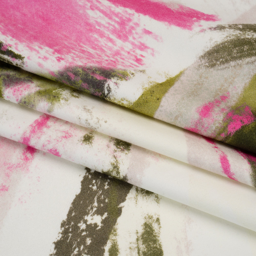 Brushed Cotton Woven - Pink, Olive Green and Cream Big Abstract Brushstrokes - Mood Exclusive Palette Play Print - Folded
