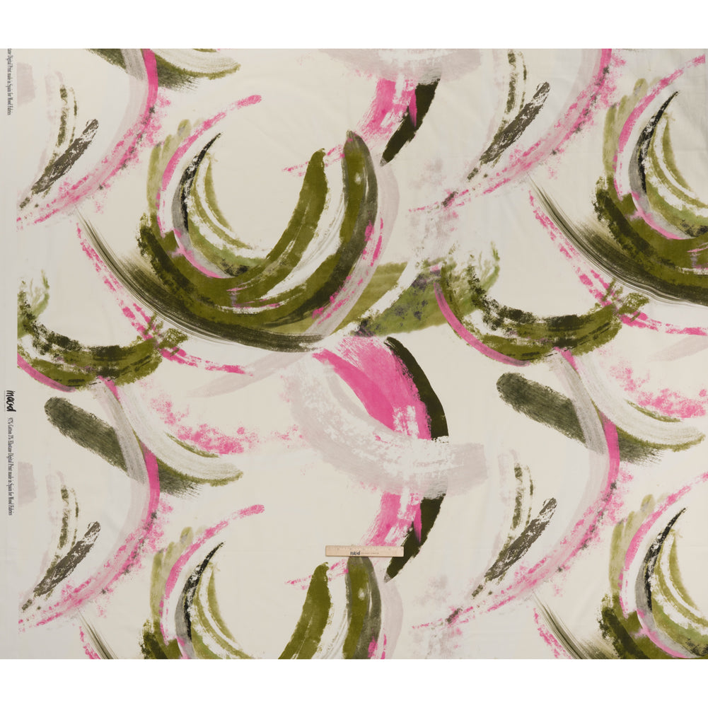 Brushed Cotton Woven - Pink, Olive Green and Cream Big Abstract Brushstrokes - Mood Exclusive Palette Play Print - Full