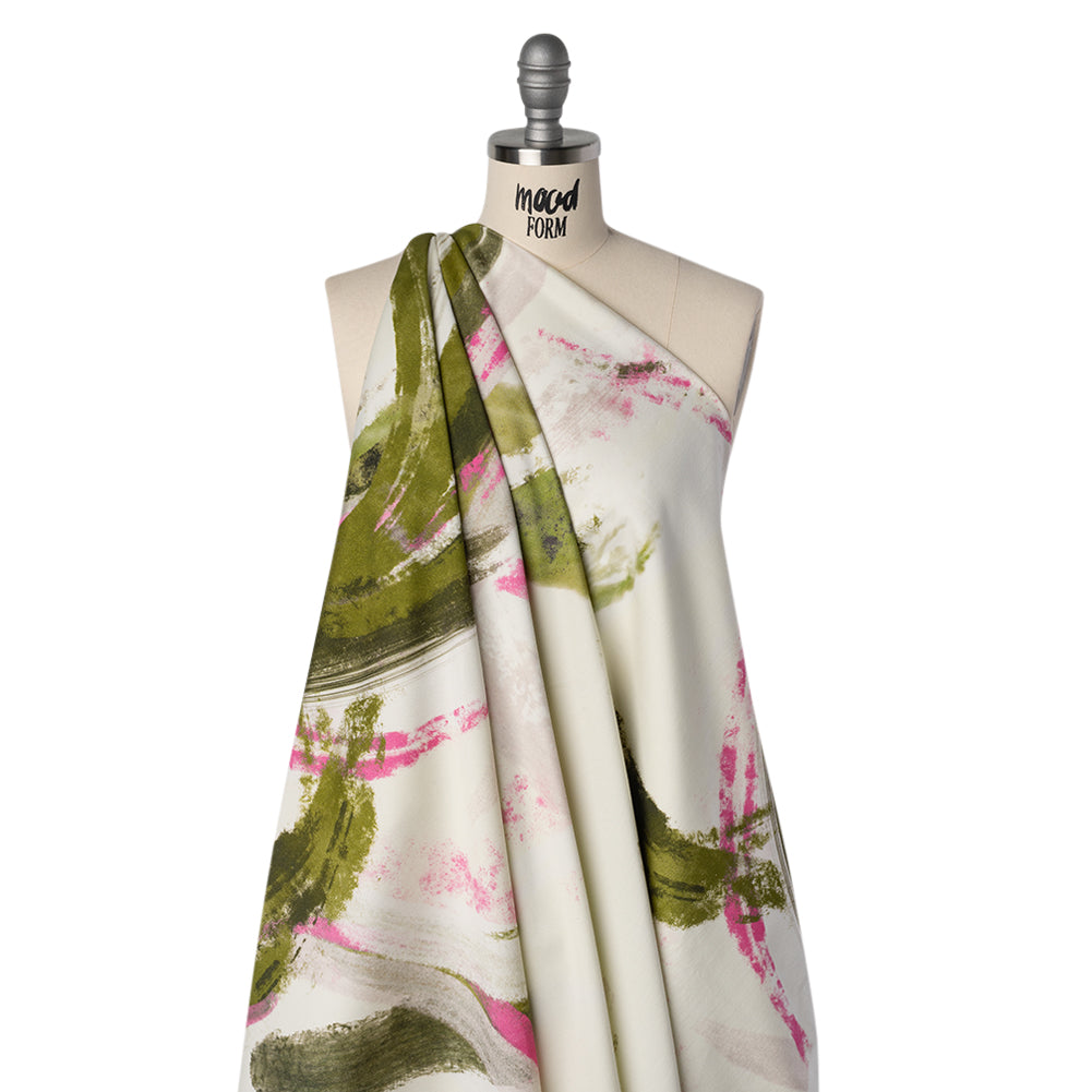 Brushed Cotton Woven - Pink, Olive Green and Cream Big Abstract Brushstrokes - Mood Exclusive Palette Play Print - Drape