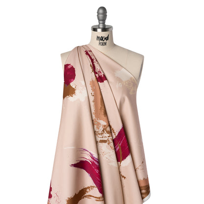 Brushed Cotton Woven - Peachy Beige, Brown and Raspberry Pink Abstract Painting - Mood Exclusive Dust & Drizzle Print