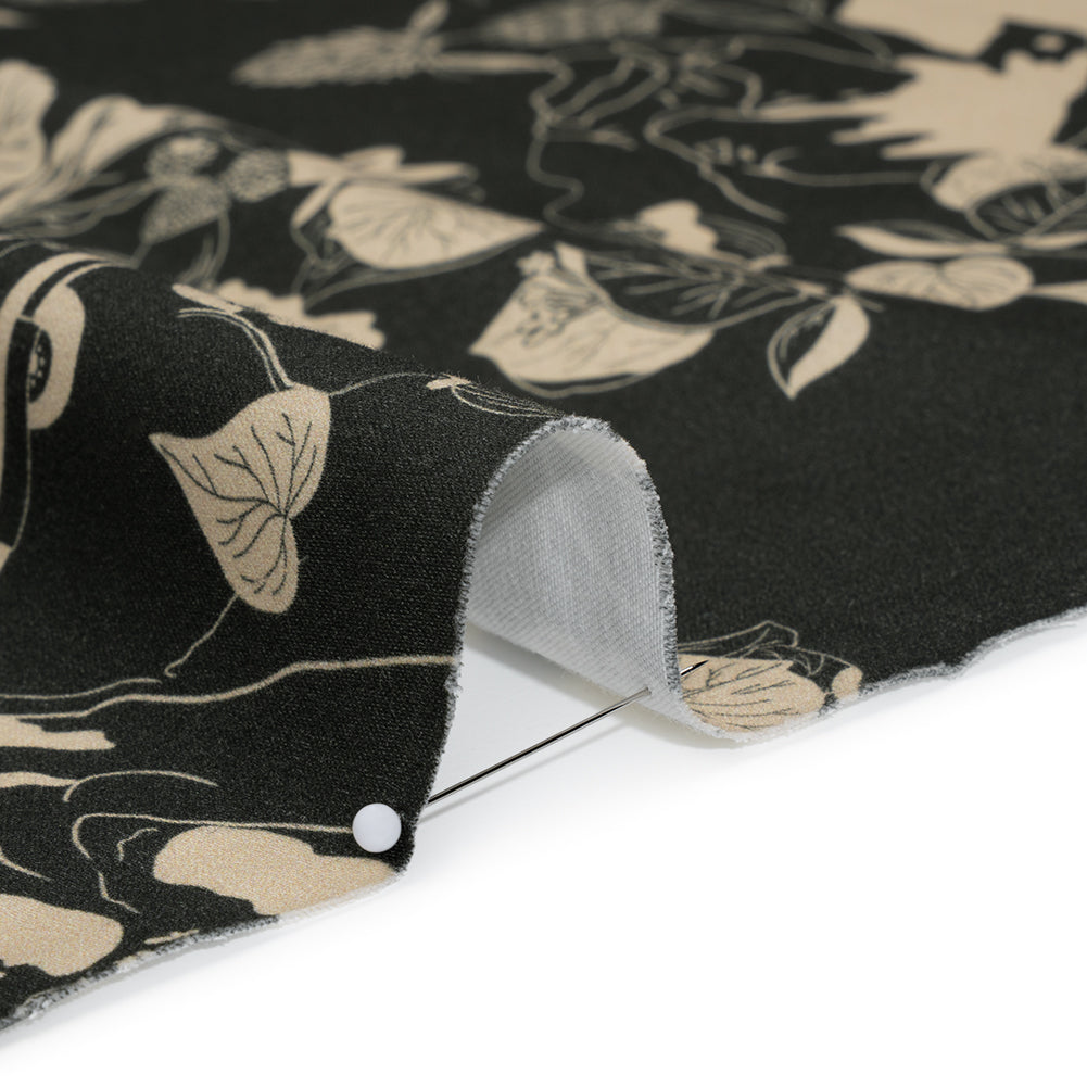 Brushed Cotton Woven - Charcoal and Beige Van in Nature - Mood Exclusive Scenic Route Print Detail