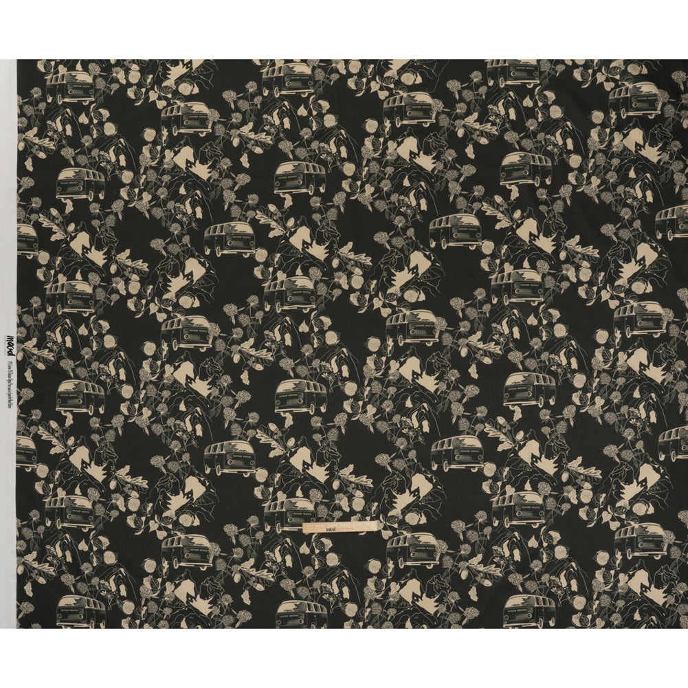Brushed Cotton Woven - Charcoal and Beige Van in Nature - Mood Exclusive Scenic Route Print Full