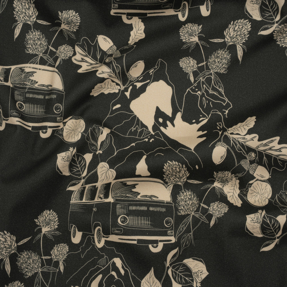 Brushed Cotton Woven - Charcoal and Beige Van in Nature - Mood Exclusive Scenic Route Print