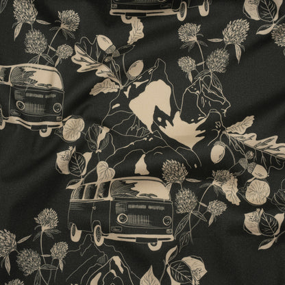 Brushed Cotton Woven - Charcoal and Beige Van in Nature - Mood Exclusive Scenic Route Print