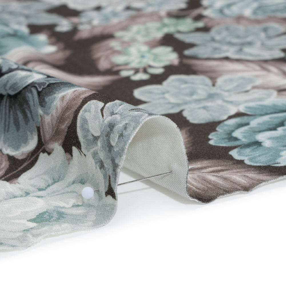 Brushed Cotton Woven - Light Blue, Seafoam and Taupe Flower Garden - Mood Exclusive Soft Bloom Print - Detail