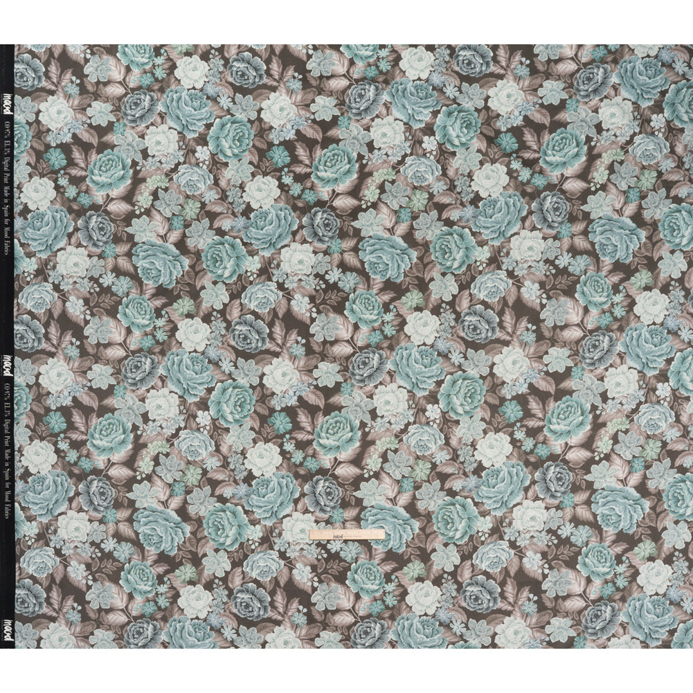 Brushed Cotton Woven - Light Blue, Seafoam and Taupe Flower Garden - Mood Exclusive Soft Bloom Print - Full