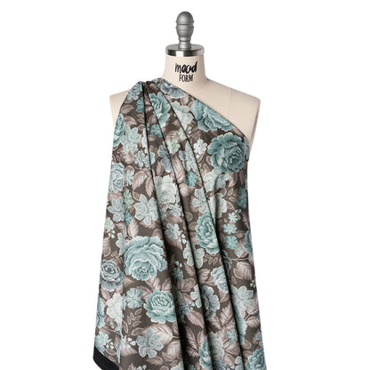 Brushed Cotton Woven - Light Blue, Seafoam and Taupe Flower Garden - Mood Exclusive Soft Bloom Print