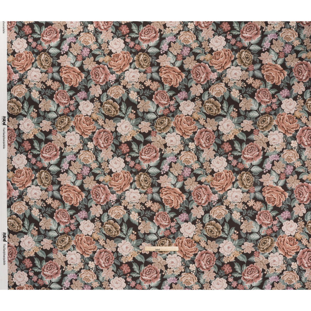 Brushed Cotton Woven - Light Pink, Soft Green and Black Flower Garden - Mood Exclusive Soft Bloom Print - Full