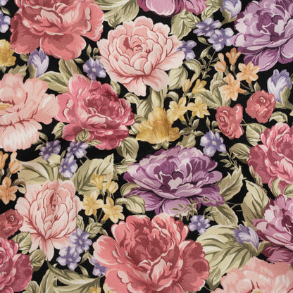 Brushed Cotton Woven - Rose Pink, Purple and Black Blooming Flowers - Mood Exclusive Tender Bloom Print