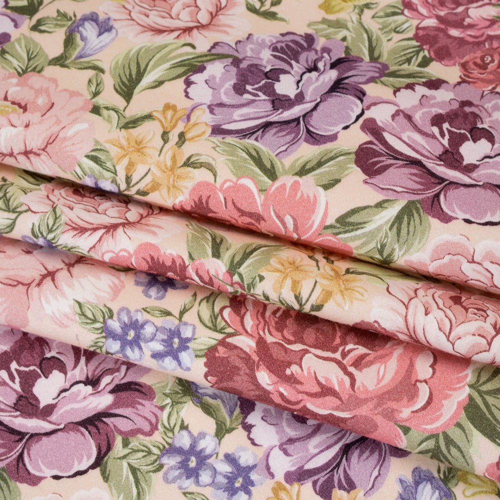Brushed Cotton Woven - Pale Pink, Purple and Rose Red Blooming Flowers - Mood Exclusive Tender Bloom Print Folded