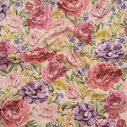 Brushed Cotton Woven - Pale Pink, Purple and Rose Red Blooming Flowers - Mood Exclusive Tender Bloom Print