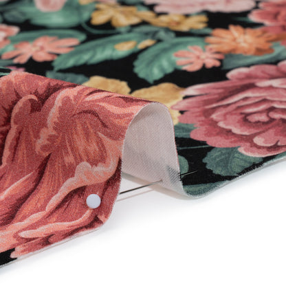 Brushed Cotton Woven - Coral Pink, Yellow and Green Flowers on Black - Mood Exclusive Briar Lane Print