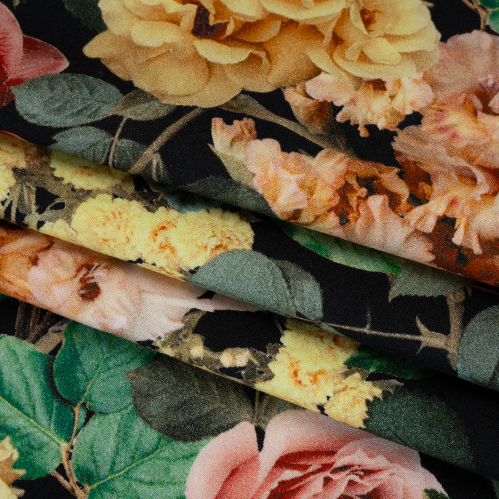 Brushed Cotton Woven - Red, Green and Yellow Photorealistic Florals - Mood Exclusive Botanica Viva Print - Folded