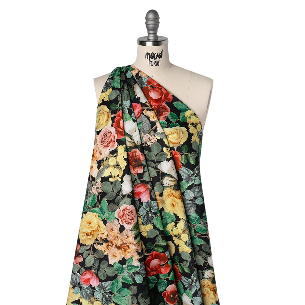 Brushed Cotton Woven - Red, Green and Yellow Photorealistic Florals - Mood Exclusive Botanica Viva Print - Drape