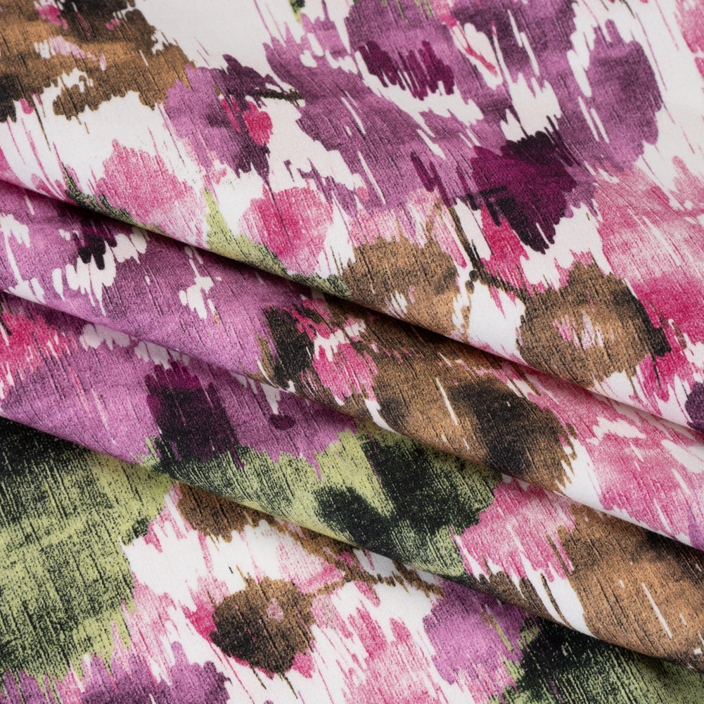 Brushed Cotton Woven - Purple, Green and Brown Ikat Florals - Mood Exclusive Reflecting Pool Print - Folded
