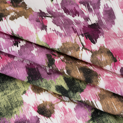 Brushed Cotton Woven - Purple, Green and Brown Ikat Florals - Mood Exclusive Reflecting Pool Print