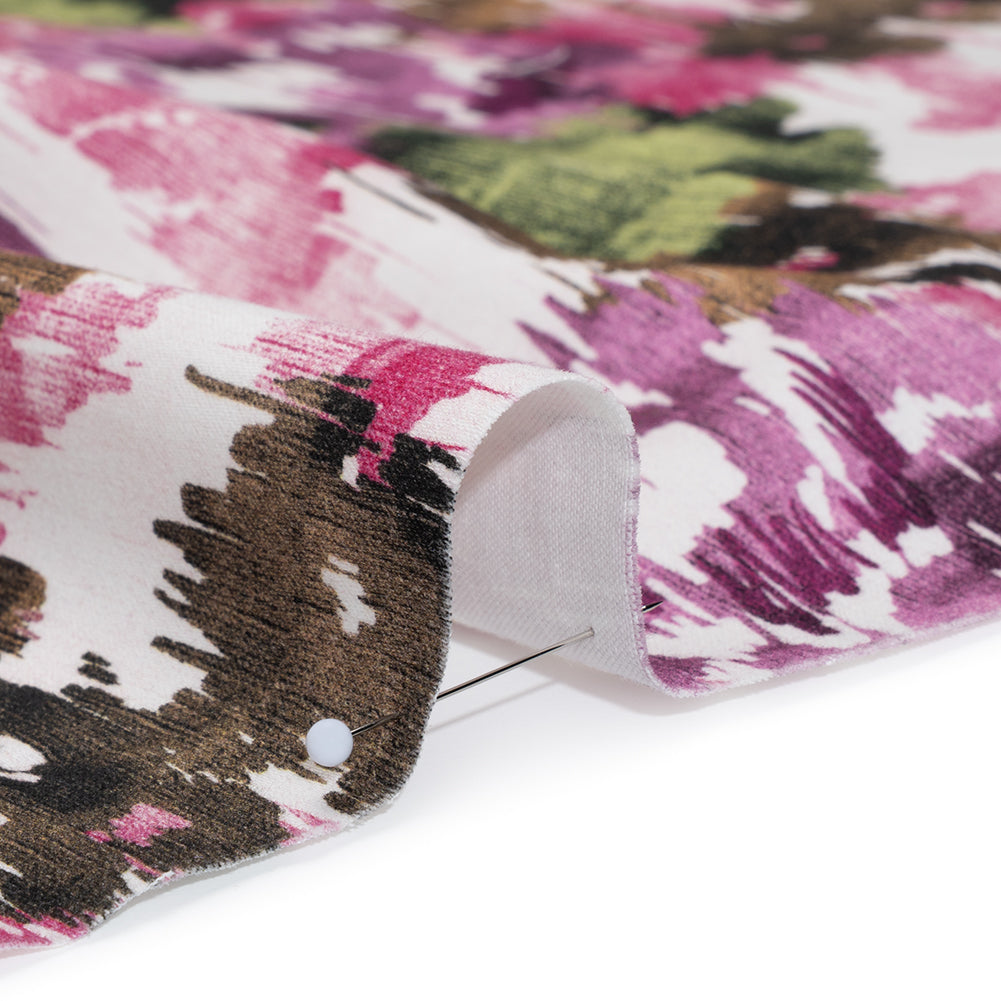 Brushed Cotton Woven - Purple, Green and Brown Ikat Florals - Mood Exclusive Reflecting Pool Print - Detail