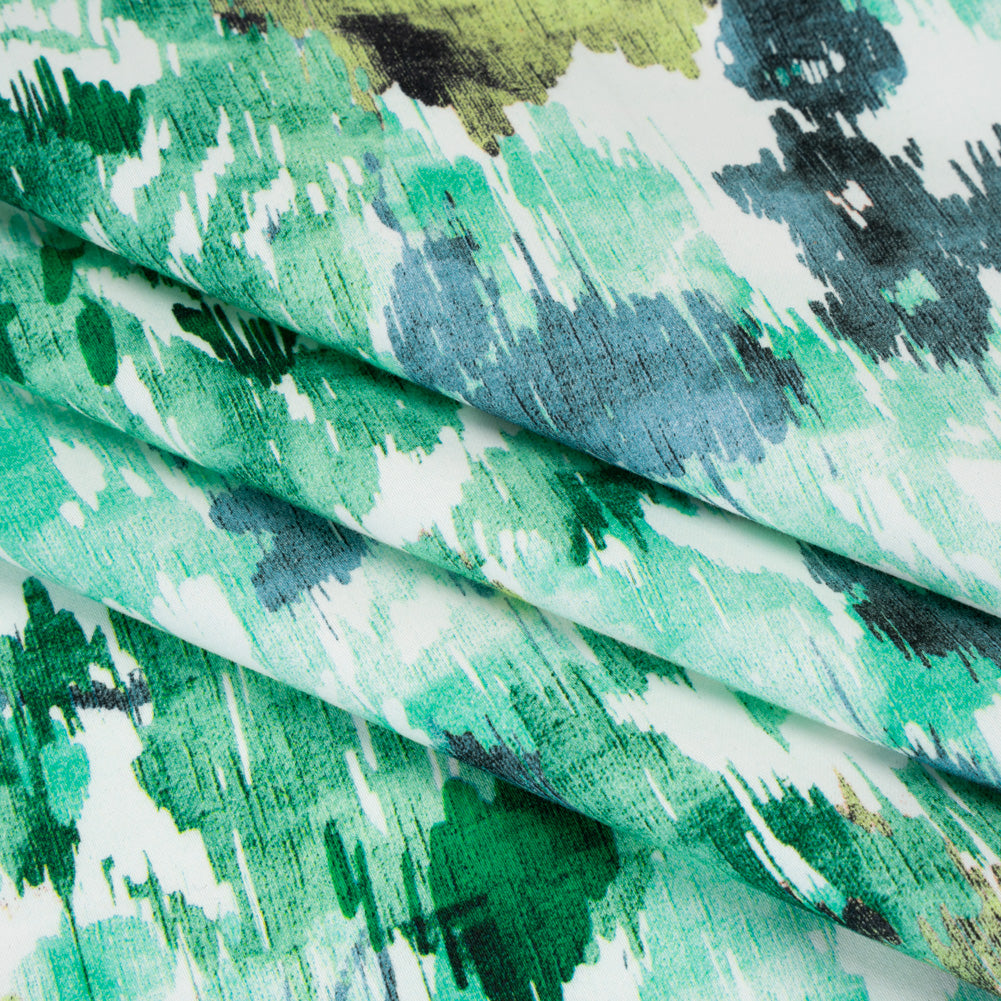 Brushed Cotton Woven - Green, Blue and Olive Ikat Florals - Mood Exclusive Reflecting Pool Print - Folded