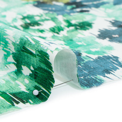 Brushed Cotton Woven - Green, Blue and Olive Ikat Florals - Mood Exclusive Reflecting Pool Print