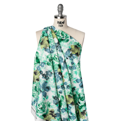 Brushed Cotton Woven - Green, Blue and Olive Ikat Florals - Mood Exclusive Reflecting Pool Print