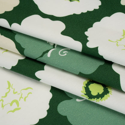 Brushed Cotton Woven - Green, Beige and White Simple Florals - Mood Exclusive Popping Petals Print Folded