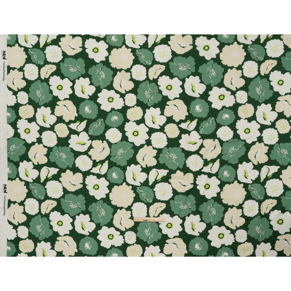 Brushed Cotton Woven - Green, Beige and White Simple Florals - Mood Exclusive Popping Petals Print Full