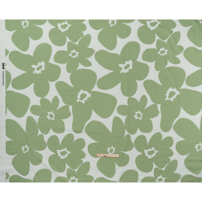 Brushed Cotton Woven - White and Sage Green Big Simple Flowers - Mood Exclusive Floral Figures Print Full