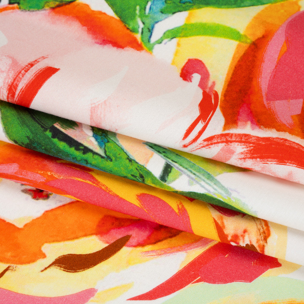 Brushed Cotton Woven - Pink, Yellow and Green Bold Painterly Flowers - Mood Exclusive Blooming Impasto Print - Folded