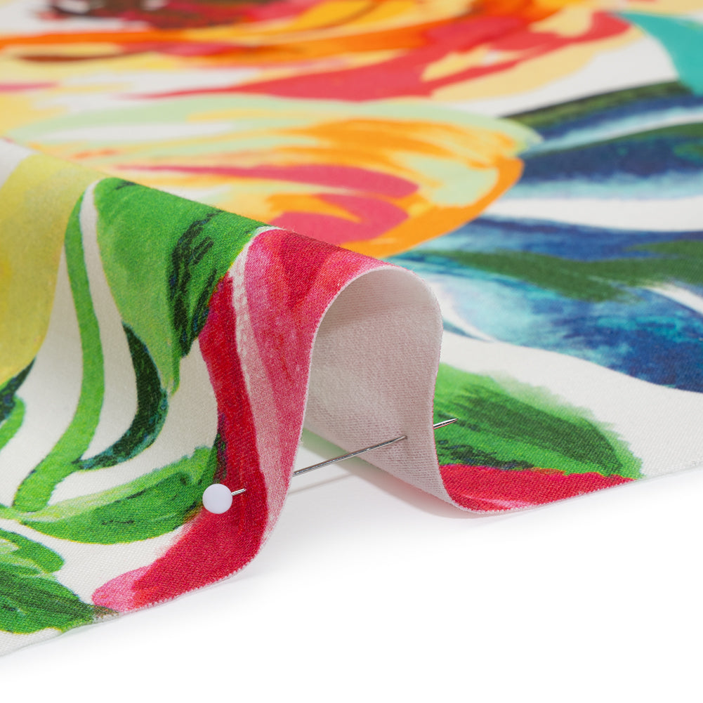 Brushed Cotton Woven - Pink, Yellow and Green Bold Painterly Flowers - Mood Exclusive Blooming Impasto Print - Detail