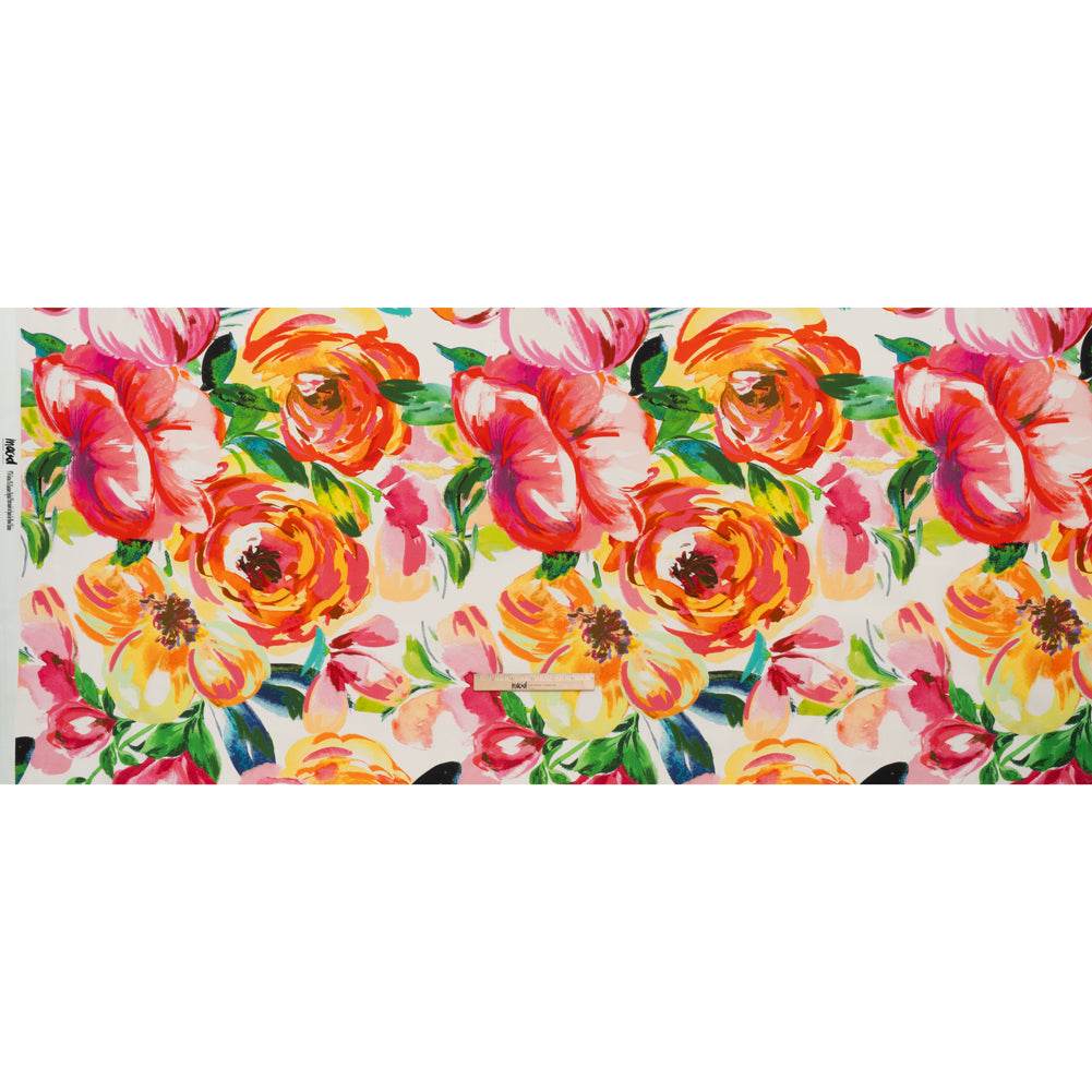 Brushed Cotton Woven - Pink, Yellow and Green Bold Painterly Flowers - Mood Exclusive Blooming Impasto Print - Full