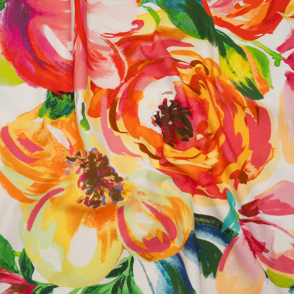 Brushed Cotton Woven - Pink, Yellow and Green Bold Painterly Flowers - Mood Exclusive Blooming Impasto Print