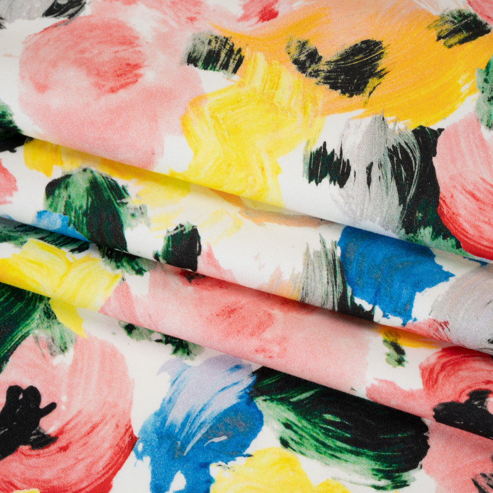 Brushed Cotton Woven - Red, Yellow and Blue Painted Roses - Mood Exclusive Palette of Petals Print Folded