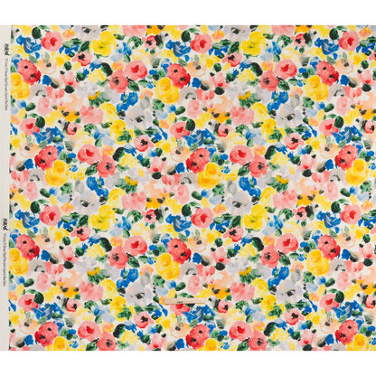 Brushed Cotton Woven - Red, Yellow and Blue Painted Roses - Mood Exclusive Palette of Petals Print Full