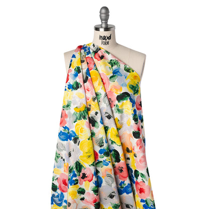 Brushed Cotton Woven - Red, Yellow and Blue Painted Roses - Mood Exclusive Palette of Petals Print Drape