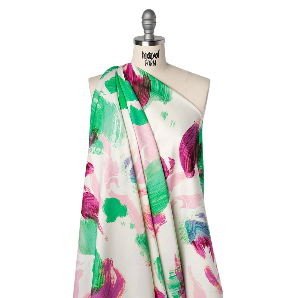 Brushed Cotton Woven - Emerald, Fuchsia and Pale Pink Big Brush Strokes - Mood Exclusive Color Study Print - Drape