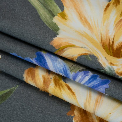Brushed Cotton Woven - Golden Yellow, Blue and Gray Big Lilies - Mood Exclusive Language of Lilies Print Folded