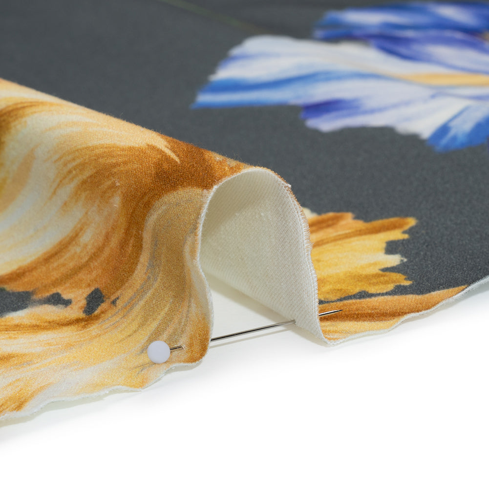 Brushed Cotton Woven - Golden Yellow, Blue and Gray Big Lilies - Mood Exclusive Language of Lilies Print Detail