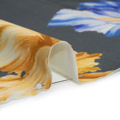 Brushed Cotton Woven - Golden Yellow, Blue and Gray Big Lilies - Mood Exclusive Language of Lilies Print Detail