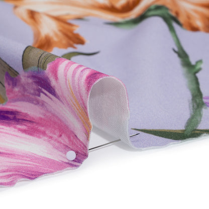 Brushed Cotton Woven - Burnt Orange, Purple and Lavender Big Lilies - Mood Exclusive Language of Lilies Print Detail