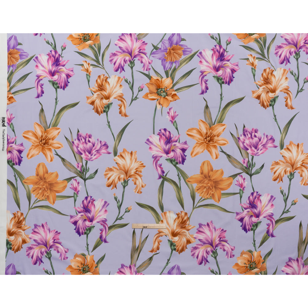 Brushed Cotton Woven - Burnt Orange, Purple and Lavender Big Lilies - Mood Exclusive Language of Lilies Print Full
